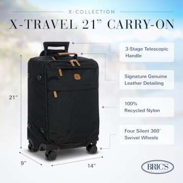 Bric's X Travel Luxury Carry-On Luggage Bag - Spinner Wheels - Black