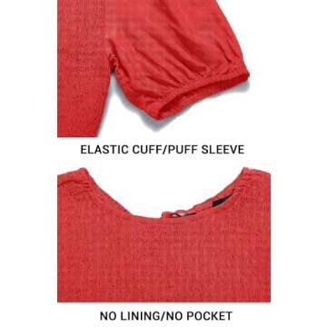 ZESICA Women's Casual Summer Crew Neck Short Puff Sleeve Smocked High Waist Ruffle Tiered A Line Midi Dress,Red,Medium