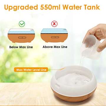 Diffusers for Essential Oils, 550ml Essential Oils Diffuser Cool Mist Humidifier, Aromatherapy Diffuser with 4 Timer & 7 Lights, Ultrasonic Aroma Diffuser with Auto Shut-Off for Office Home (Brown)