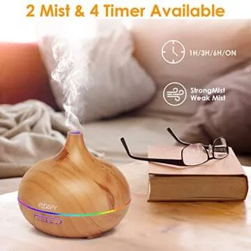 Diffusers for Essential Oils, 550ml Essential Oils Diffuser Cool Mist Humidifier, Aromatherapy Diffuser with 4 Timer & 7 Lights, Ultrasonic Aroma Diffuser with Auto Shut-Off for Office Home (Brown)