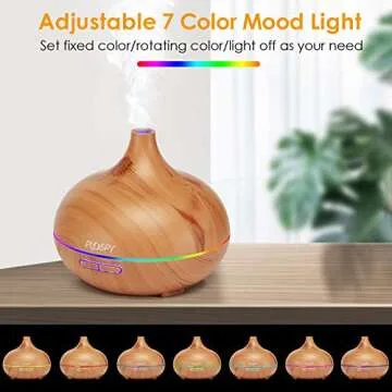 Diffusers for Essential Oils, 550ml Essential Oils Diffuser Cool Mist Humidifier, Aromatherapy Diffuser with 4 Timer & 7 Lights, Ultrasonic Aroma Diffuser with Auto Shut-Off for Office Home (Brown)