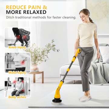 1000RPM Electric Spin Scrubber, 20V Cordless Cleaning Brush with Adjustable Extension Arm, 4 Replace...
