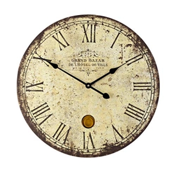 IMAX 2511 Large Wall Clock with Pendulum – Vintage Style Round Wall Clock, Wall Decor for Kitchen,...