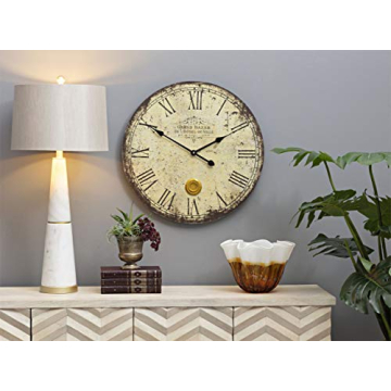 IMAX 2511 Large Wall Clock with Pendulum – Vintage Style Round Wall Clock, Wall Decor for Kitchen, Office, Retro Timepiece. Home Decor Accessories