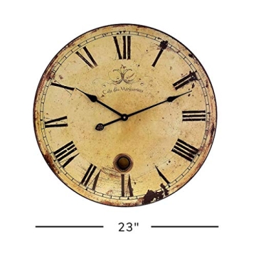 IMAX 2511 Large Wall Clock with Pendulum – Vintage Style Round Wall Clock, Wall Decor for Kitchen, Office, Retro Timepiece. Home Decor Accessories