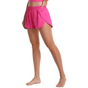 Sunzel Women Running Shorts with Liner Workout Athletic Shorts with Zipper Pocket Elastic Waist Quick Dry Active Gym Shorts (Hot Pink)