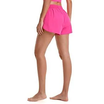 Sunzel Women Running Shorts with Liner Workout Athletic Shorts with Zipper Pocket Elastic Waist Quick Dry Active Gym Shorts (Hot Pink)