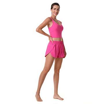 Sunzel Women Running Shorts with Liner Workout Athletic Shorts with Zipper Pocket Elastic Waist Quick Dry Active Gym Shorts (Hot Pink)