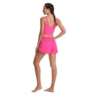 Sunzel Women Running Shorts with Liner Workout Athletic Shorts with Zipper Pocket Elastic Waist Quick Dry Active Gym Shorts (Hot Pink)