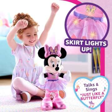 Just Play Minnie Disney Junior Mouse Sing and Dance Butterfly Ballerina Lights and Sounds Plush, Sin...
