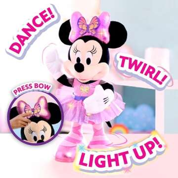 Just Play Minnie Disney Junior Mouse Sing and Dance Butterfly Ballerina Lights and Sounds Plush, Sings Just Like a Butterfly, Kids Toys for Ages 3 Up