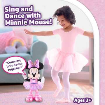 Just Play Minnie Disney Junior Mouse Sing and Dance Butterfly Ballerina Lights and Sounds Plush, Sings Just Like a Butterfly, Kids Toys for Ages 3 Up