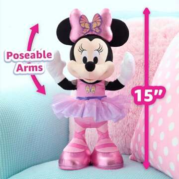 Just Play Minnie Disney Junior Mouse Sing and Dance Butterfly Ballerina Lights and Sounds Plush, Sings Just Like a Butterfly, Kids Toys for Ages 3 Up