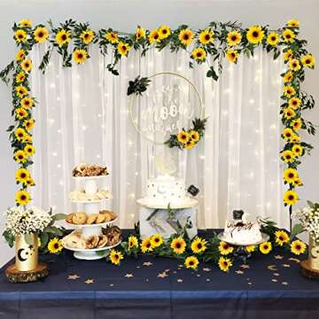 Uieke 10 Pack Artificial Sunflower Garland, 7ft/Pcs Silk Sunflowers with Green Leaves, Flowers Vines for Room Home Kitchen Garden Wedding Arch Bridal Baby Shower Party Outdoor Decor