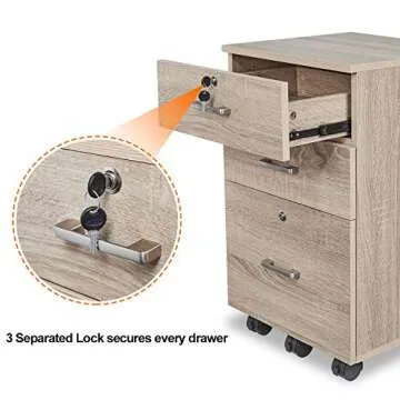 Bonnlo 3 Drawer File Cabinet with Lock – Mobile & Durable