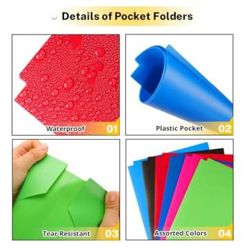 Habgp Plastic Folders with Pockets, 6 Assorted Colors 2 Pocket Folders with Business Card Holder, Heavy Duty Paper File Folder Fits Letter Size Documents for School Office Home Bussiness 6 Pack