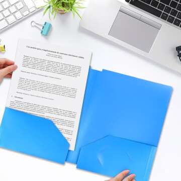 Habgp Plastic Folders with Pockets, 6 Assorted Colors 2 Pocket Folders with Business Card Holder, Heavy Duty Paper File Folder Fits Letter Size Documents for School Office Home Bussiness 6 Pack