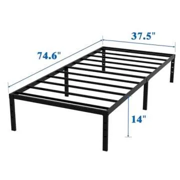 Caplisave Twin Bed Frames Metal Platform Twin Size Bed Frame 14 Inch Max 2000lbs Heavy Duty Metal Slat Support, No Box Spring Needed Underbed Storage, Easy to Assembly, Black