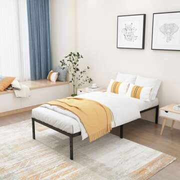 Caplisave Twin Bed Frames Metal Platform Twin Size Bed Frame 14 Inch Max 2000lbs Heavy Duty Metal Slat Support, No Box Spring Needed Underbed Storage, Easy to Assembly, Black