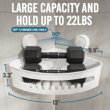 TAILI Corner Shower Caddy Suction Cups Heavy Duty, Shower Shelf Shower Basket Wall Mounted Shower Holder Organizer for Shampoo, Plastic White for Kitchen & Bathroom, Drill-Free Removable