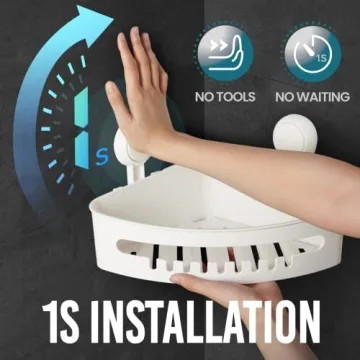 TAILI Corner Shower Caddy Suction Cups Heavy Duty, Shower Shelf Shower Basket Wall Mounted Shower Holder Organizer for Shampoo, Plastic White for Kitchen & Bathroom, Drill-Free Removable