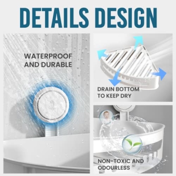 TAILI Corner Shower Caddy Suction Cups Heavy Duty, Shower Shelf Shower Basket Wall Mounted Shower Holder Organizer for Shampoo, Plastic White for Kitchen & Bathroom, Drill-Free Removable