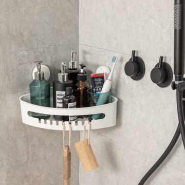 TAILI Corner Shower Caddy Suction Cups Heavy Duty, Shower Shelf Shower Basket Wall Mounted Shower Holder Organizer for Shampoo, Plastic White for Kitchen & Bathroom, Drill-Free Removable