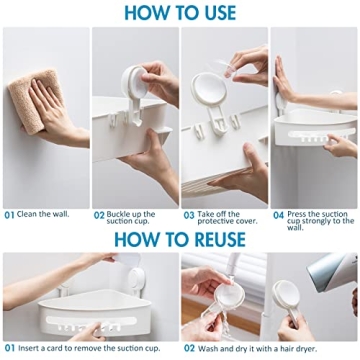 TAILI Corner Shower Caddy Suction Cups Heavy Duty, Shower Shelf Shower Basket Wall Mounted Shower Holder Organizer for Shampoo, Plastic White for Kitchen & Bathroom, Drill-Free Removable