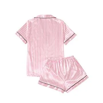 LYANER Women's Striped Silky Satin Pajamas – Sleepwear PJ Set in Pink