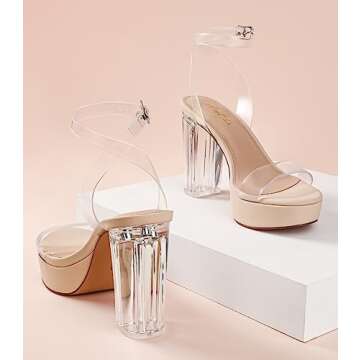 Ankis Platform Heels for Women 4 Inches Chunky Heels Sandals for Women Comfy Open Toe Block Heeled S...