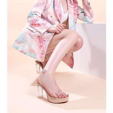 Ankis Platform Heels for Women 4 Inches Chunky Heels Sandals for Women Comfy Open Toe Block Heeled Sandals Nude White Silver Gold Black Ankle Strappy Heels for Women,Clear,Size 7.5