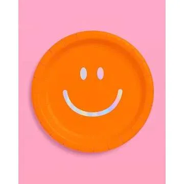 xo, Fetti Smiley Face Paper Plates - 25 pk, 9" | Birthday Party Supplies, Bachelorette Decorations, Birthday Groovy y2k Party, Cool Cake Plates