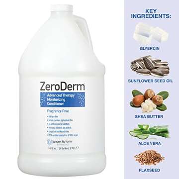 Ginger Lily Farms Botanicals ZeroDerm Advanced Therapy Moisturizing Conditioner for All Hair Types, 100% Vegan, Cruelty and Fragrance Free, 1 Gallon Refill, White, Unscented, 128 Fl Oz
