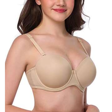 HANSCA Women Strapless Bra Convertible Multiway Full Cup Anti-Slip Lift Underwire Bra Plus Size (Nud...