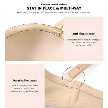 HANSCA Women Strapless Bra Convertible Multiway Full Cup Anti-Slip Lift Underwire Bra Plus Size (Nude, 34DD)