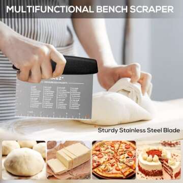 Bench Scraper & Chopper - Multifunctional Dough Scraper with Silicone Bowl Scraper, Sturdy Stainless...