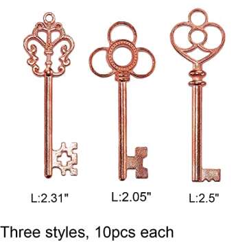 Mixed Set of 30 Large Skeleton Keys - Set of 30 Keys (Rose Gold Color)