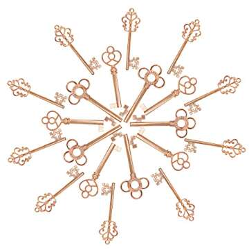 Mixed Set of 30 Large Skeleton Keys - Set of 30 Keys (Rose Gold Color)