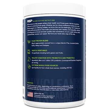 RSP TrueFit Vegan Protein Powder Meal Replacement Shake, Plant Based Protein + Organic Fruits & Veggies, Fiber & Probiotics, Gluten Free, Dairy Free