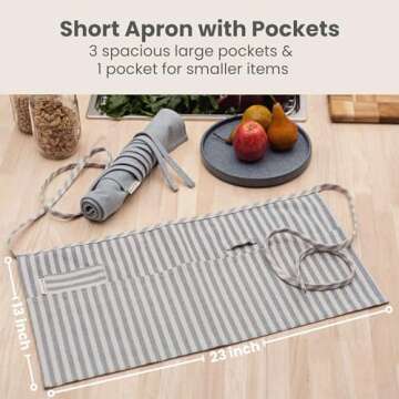 MEEMA Waist Apron for Women and Men - Striped Blue Half Apron with 4 Pockets, 23x13 In | Cute Server...
