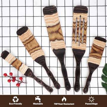 Spurtle Set, Wooden Utensils for Cooking, Kitchen Utensils Set, Pakkawood Kitchen Cooking Utensils Set, Apartment Essentials Wood Serving Spatula spoon, Home & kitchen Gift for Women & Men