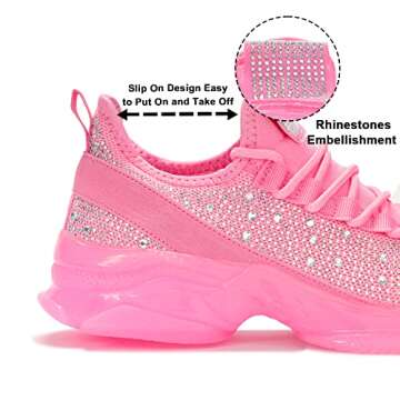 BELOS Rhinestone Mesh Knit Slip-On Sneakers for Women