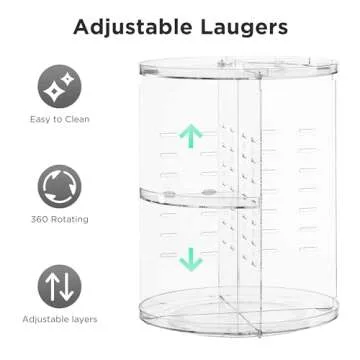 Vorey 360 Rotating Makeup Organizer, Large Capacity DIY Adjustable Cosmetic Display Organizer, Spinning Perfume Skin Care Organizer for Vanity Countertop, Clear