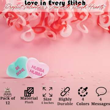 Fun Express 12 Pcs Plush Conversation Hearts - 4 inch - 4 Colors and Messages - Stuffed Valetines Da...