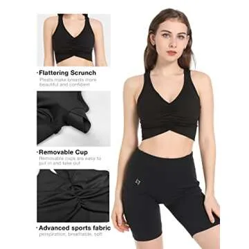 FITTIN Women Shirred Front Padded Sports Bra for Yoga
