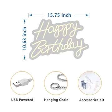 Happy Birthday Neon Sign LED Light with USB Power Wall Decor Led Sign Backdrop Light Up Sign Decoration for Birthdays, Anniversaries, Celebrations