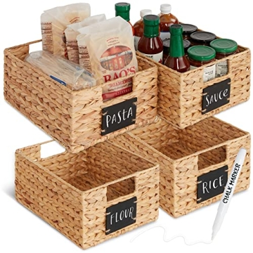 Water Hyacinth Pantry Baskets Set with Chalkboard Labels