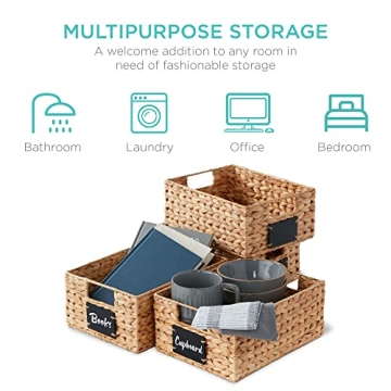 Water Hyacinth Pantry Baskets Set with Chalkboard Labels