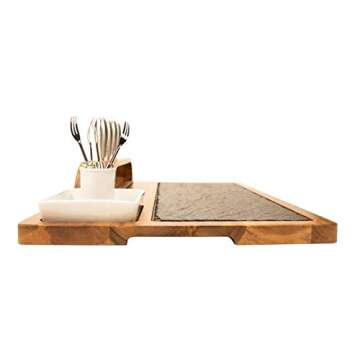 Zelancio Slate Cheese Board Set - 12-Piece Charcuterie Set Includes 4 Stainless Steel Cheese Knives, Bigger Acacia Serving Tray with Slate Board, and Wood Tool Holder