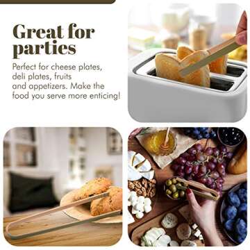 Bimnic Wooden Tongs for Cooking – 60 pcs Mini toaster tongs - Mini Bamboo Tongs for the Kitchen – Natural Green Color – Disposable Cooking Utensils